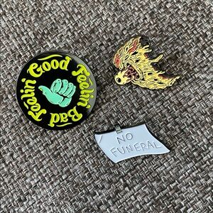NWT Enamel Pin Lot: Feelin' Good/Bad, Far Out Pizza Slice, No Funeral Simpsons